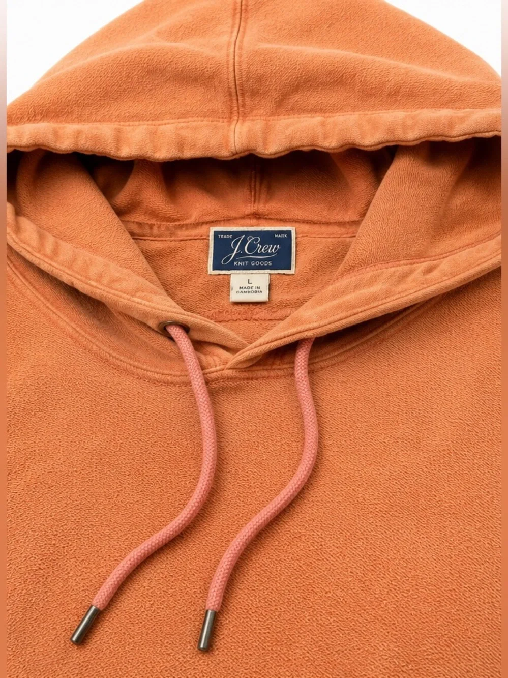 J. Crew Knit Goods Hooded Sweatshirt Peach Heavyweight Cotton Hoodie Pullover, L